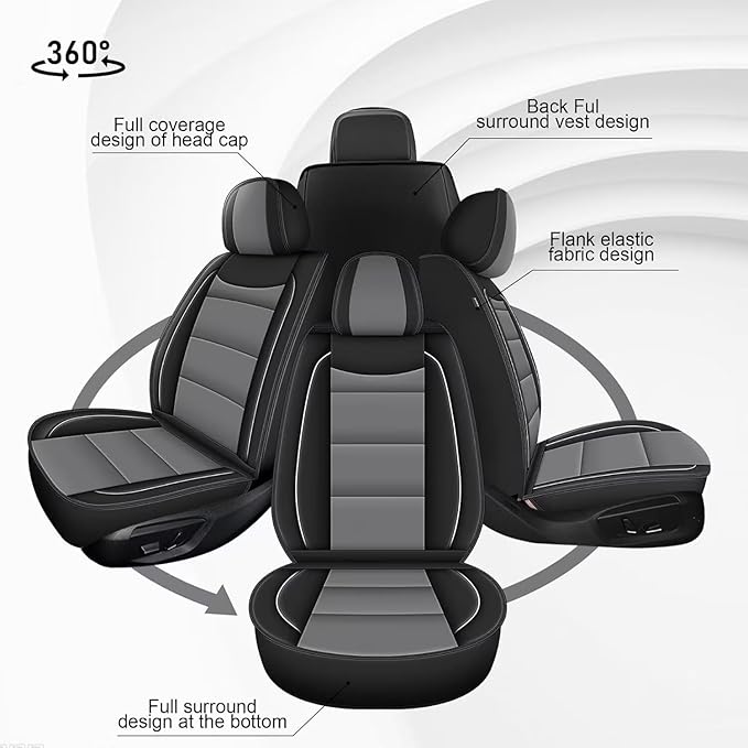 YORKNEIC Leather Car Seat Covers Fit for Hyundai Sonata 2007-2025: 5 Seats Full Set Seat Covers - Waterproof Auto Seat Protector Compatible Airbag (Black&Grey)