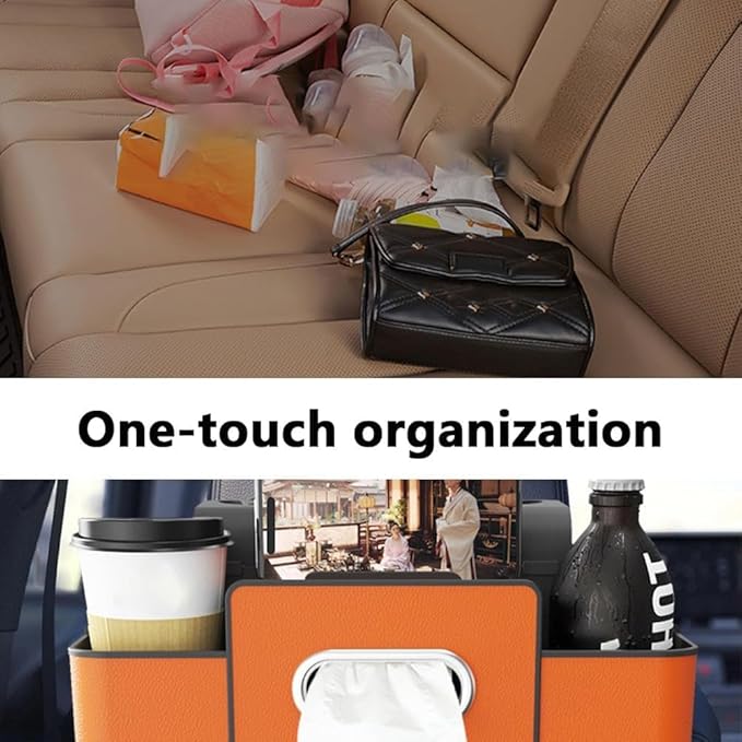 Car Organizers and Storage Box, Multifunctional Car Seat Back, Backseat Organizer, For Hold Phones, Snacks, Drinks, And Handbags (Orange)