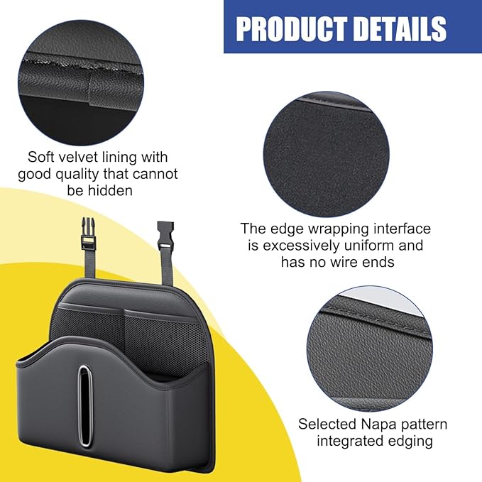 Car Tissue Holder, Multifunctional Vehicle Back Seat Organizer with Tissue Box Hook, Automotive Interior Headrest Hanging Storage Pocket Bag Accessories, Universal Fit