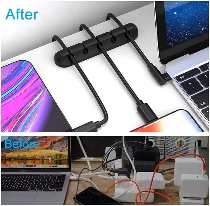 Oakridge™ Cable Organizer Clips with Strong 3M Adhesive – Silicone Desk & Car Wire Holders for USB, Charger Cables & Earphones – Multi-Slot (7-5-3-3-1)