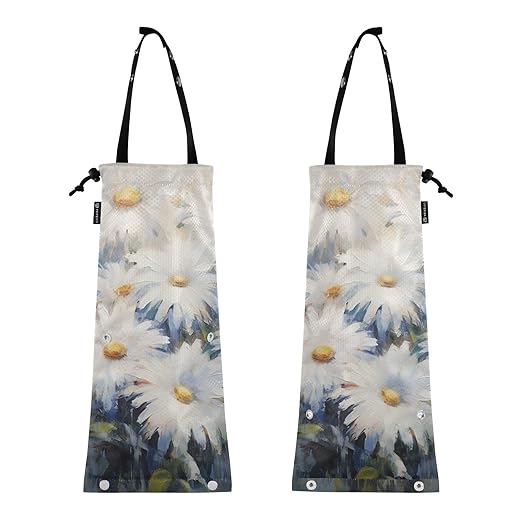 ALAZA Hanging Car Trash Bags Garbage Bag Trash Can for Back Seat Small Daisy White Flower 1 Washable Storage Bag Retractable 2 Pack