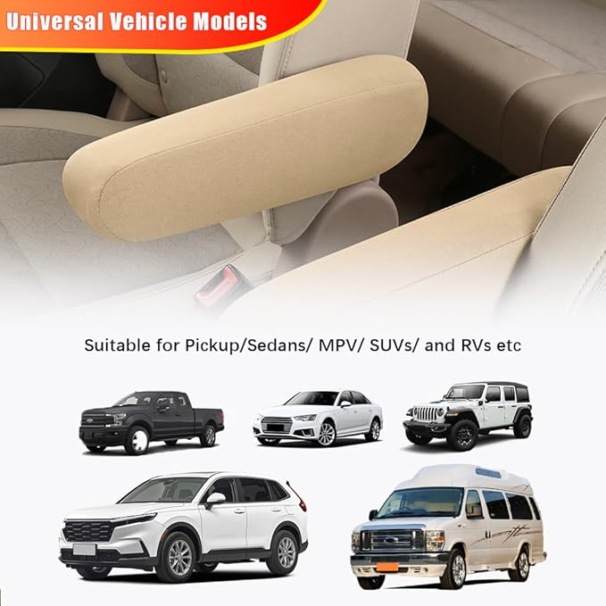 Smeyta 2PC Car Front Seat Armrest Covers,Universal Size Seat Arm Rest Cover,Flat Cloth Fabric Armrest Cover,Car Interior Accessories(Beige,1Pair)