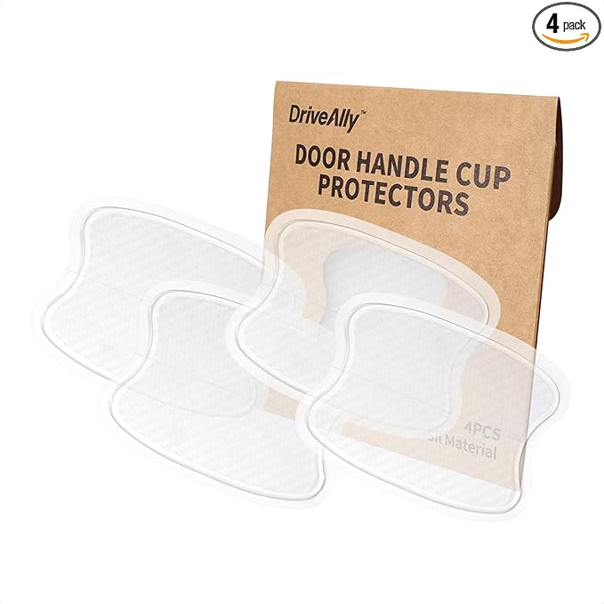 DriveAlly 4Pcs Silicone 3D Carbon Fiber Texture Car Door Handle Cup Protectors Paint Scratch Protector Sticker Vehicle Exterior Accessories 1.5mm Thick Scratch Guard Sticker (Semi-Transparent, Small)