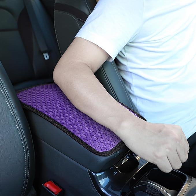 Car Center Console Cover, Anti-Slip Breathable All Seasons Automotive Mesh Armrest Box Pad Cover for Comfortable Support, Vehicle Interior Decor Universal for SUV, Truck, RV（Purple）