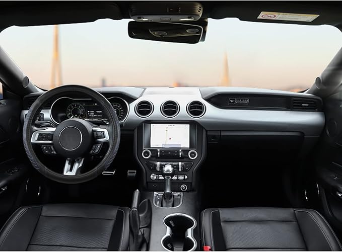West Llama Car Steering Wheel Cover for Ford Escape,Explorer,Fusion,Focus,Bronco,Transit,Edge(Diamond Quilted - Black+Blue- Standard Size)
