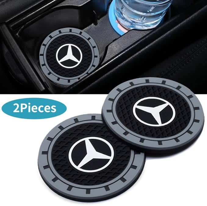 Silicone 2PCS Car Cup Mat Holder Coasters Compatible with Mercedes Benz CESM CLK GLK GL AB GLS GLE AMG Series, Non-Slip Car Coasters for Cup Holder Interior