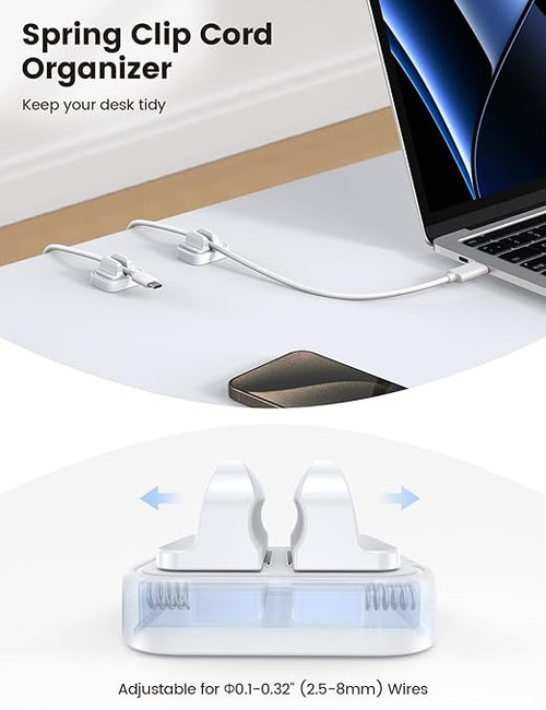 10Pack Cable Spring Holder Clips, Cord Organizer for Desk - Lamicall Adjustable Cord Clip, Wire Holder Organizer, Phone USB Charger Cable Holder, White
