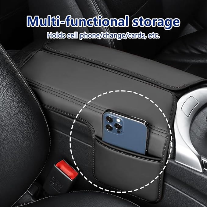 Center Console Cover Compatible with Benz C Class W205 C200 C250 C300 2015-2021 GLC 2016-2022 Class EQC 2019-2024,Armrest Cover Pad Leather Cushion Protector with Black Storage Pocket
