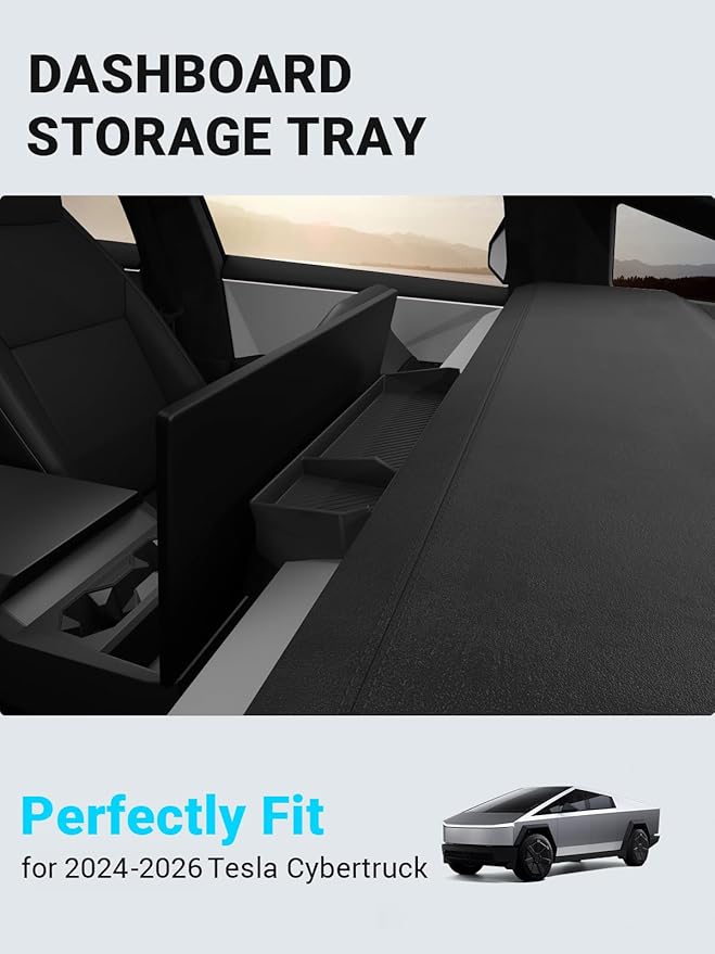 Motrobe Behind Screen Storage Tray for 2026 2025 2024 Tesla Cybertruck Accessories Dashboard Hidden Storage Tray Center Console Organizer Silicone Sunglasses Holder Phone Holder