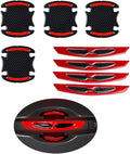 8pcs Universal 3D Carbon Fiber Car Door Handle Paint Scratch Protector Sticker Auto Door Handle Scratch Cover Guard Protective Film Car Outdoor Safety Reflective Strips (Red)