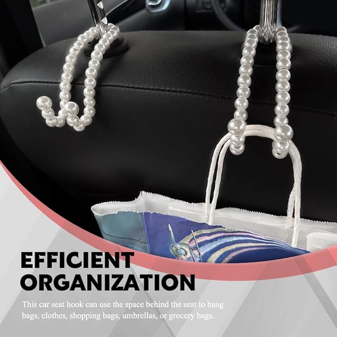4PCS Elegant Pearl Car Seat Headrest Hook, Purse Hook for Car, Multi-Functional Automotive Rear Seat Hangers, Auto Interior Accessories Cute Vehicle Backseat Storage Hanger for Women Girls