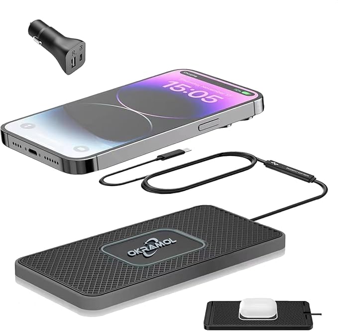 Wireless Charger for Car, Wireless Fast Charging Pad, Charging Station for Multiple Devices, Adapter for AirPods iPhone16/15/14/13/12 Pro/Android Samsung S20 S21 S22 S23 (1 Meter Cable)