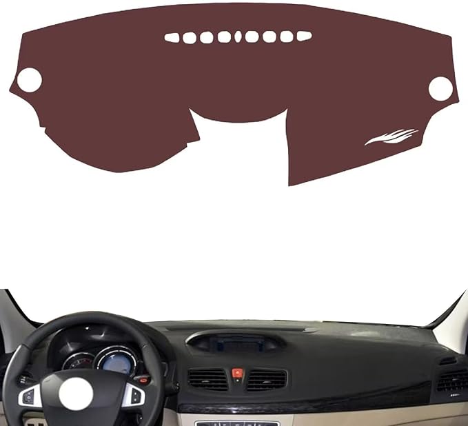 Leather Dashboard Cover Compatible with Renault Fluence（no Navigation）,Dash Board Cover mat Anti-Slip Sun-Proof and dust-Proof(Brown)