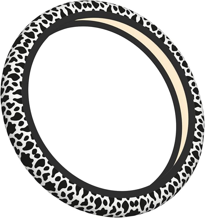 White Leopard Print Car Steering Wheel Cover, 15 Inch Steering Wheel Cover Stylish Decor for Most Cars