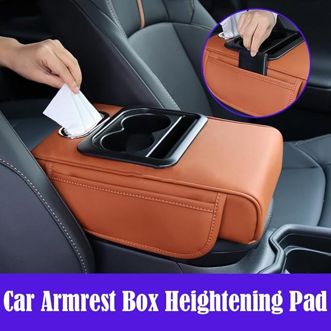 Car Armrest Cushion,5-in-1 Center Console Cover with 2 Storage Bags Cup Holder, Tissue Box Slot, Phone Slot for Car Sedans,Car Interior Accessories for Most Vehicle, SUV, Truck,Cars (Claret)