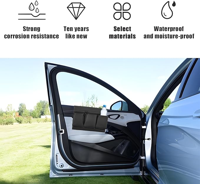 Mandark Car Window Armrest Storage Box, Leather Vehicle Side Door Organizer with Multiple Pockets, Comfortable Automotive Arm Elbow Rest Pad Bag Accessories, Universal for Most Cars (Black)