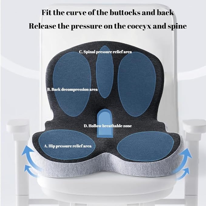 L-Shaped Memory Foam Seat Cushion with Lumbar Support-Ergonomic Car & Office Chair Cushion for Sciatica, Coccyx & Back Pain Relief Supports Hips & Back for Drivers & Long Sitting (Light Grey)