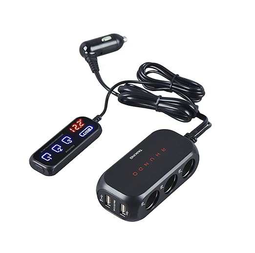 RS-21S 3-way Car Cigarette Lighter Splitter/Adapter/Charger + 2 USB 3.4Amp, with Remote Touch Sensor Switch