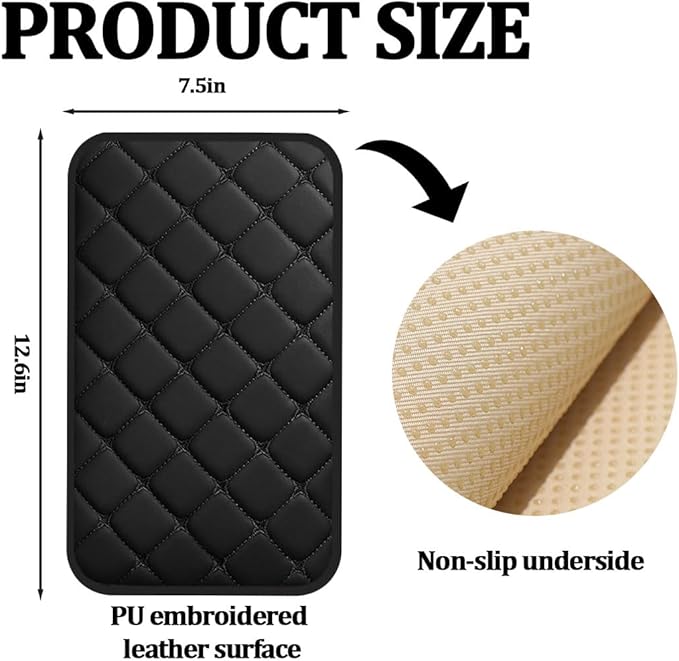 Car Center Console Cushion Pad, Comfortable PU Leather Vehicle Armrest Seat Box Cover, Waterproof Automotive Interior Arm Rest Protector Accessories, Universal Fit (Black)