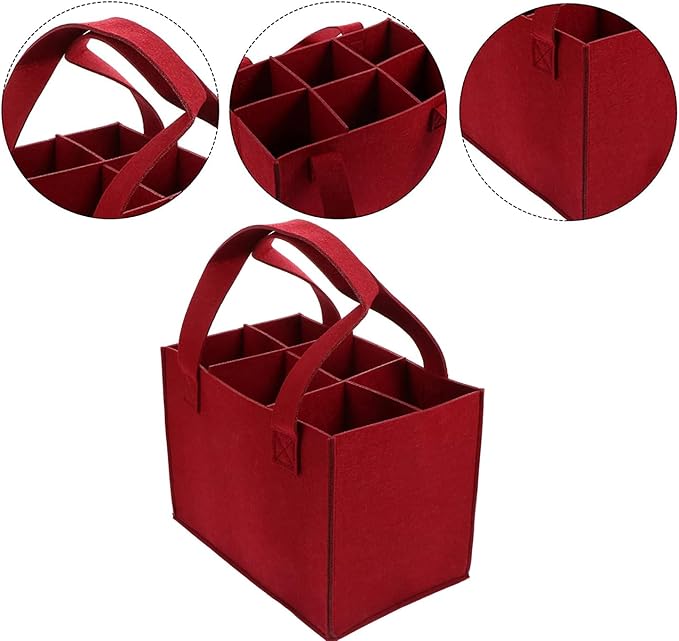 6 Bottle Wine Carrier with Divider Felt Wine Storage Tote Bag, Portable Reusable Wine Travel Bag with Handle for Christmas Travel Camping Picnic Party(black)