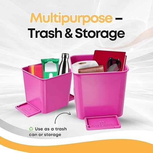 HAUSSIMPLE Car Trash Can 2L with Stability Wings & Velcro for Extra Stability – Magic Strip & Clip for Fabric & Rubber Mats – Durable Plastic, Easy Pull Trash Bags Included – Pink