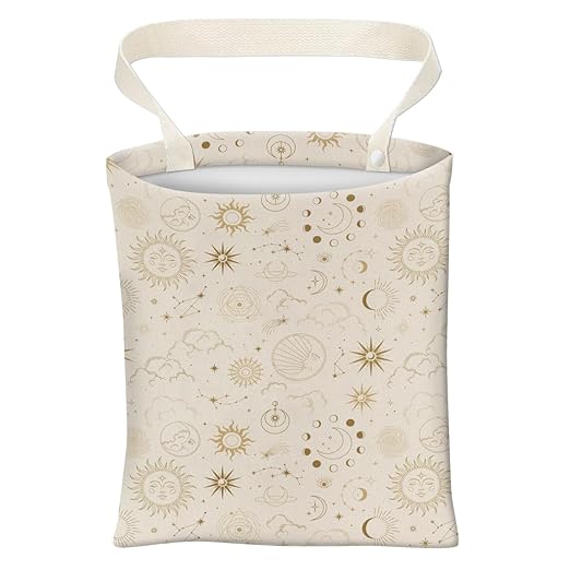 Car Trash Can, Cute Car Trash Bag, Hanging Car Organizer and Storage Bag, Trash Bin for Car Accessories, Vehicle, Travelling, Camping Cream Beige Sun