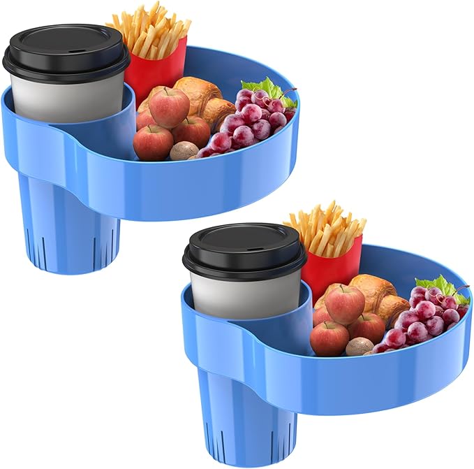 [2 Packs] Kids Car Seat Tray, Travel Tray with Cup Holder for Toddler, Kids Car Seat Food Snack Tray for Road Trip, Stroller snack tray travel must haves - Blue Color