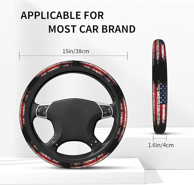 American Flag Steering Wheel Cover Elastic Non-Slip Car Steering Wheel Covers with Seat Belt Shoulder Pad for Women Men