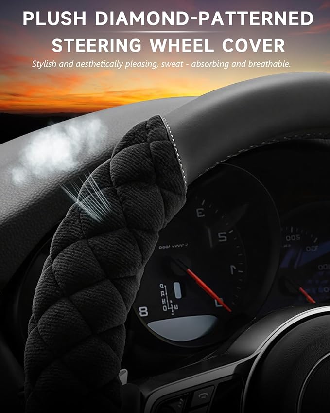 Cxtiy Universal Car Steering Wheel Cover Fluffy Winter Plush Steering Wheel Cover (A-Black)