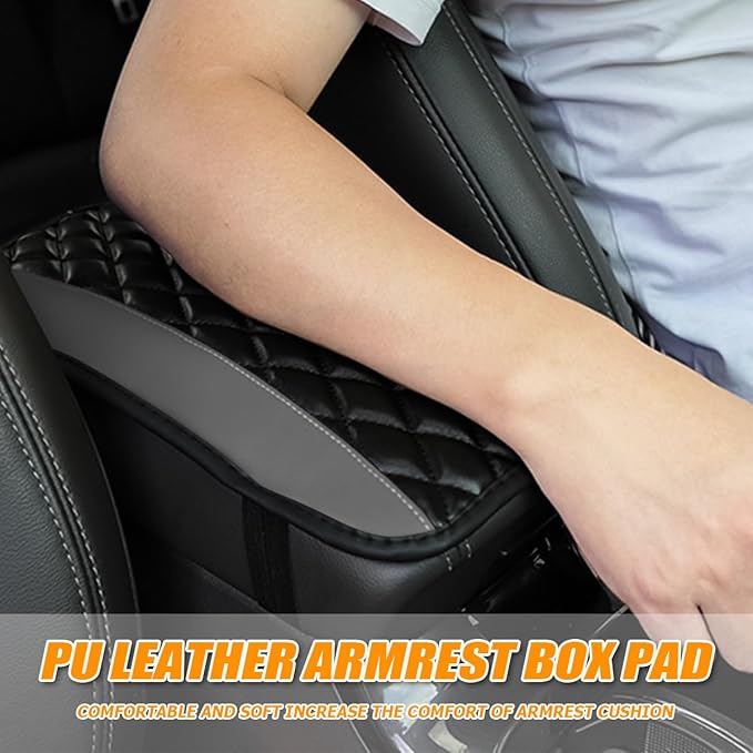 Car Center Console Pad, Universal Waterproof Armrest Seat Box Cover, 12.6" x 7.5" PU Leather Auto Armrest Protector, Car Interior Accessories Decor for Most Vehicles, Truck, SUV (Gray)