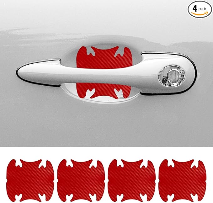 4PCS Car Door Handle Cup Scratch Protector, 3D Carbon Fiber Door Bowl Sticker, Car Paint Protective Film, Universal Automotive Doors Handle Guard Pad for Most Cars (Red)