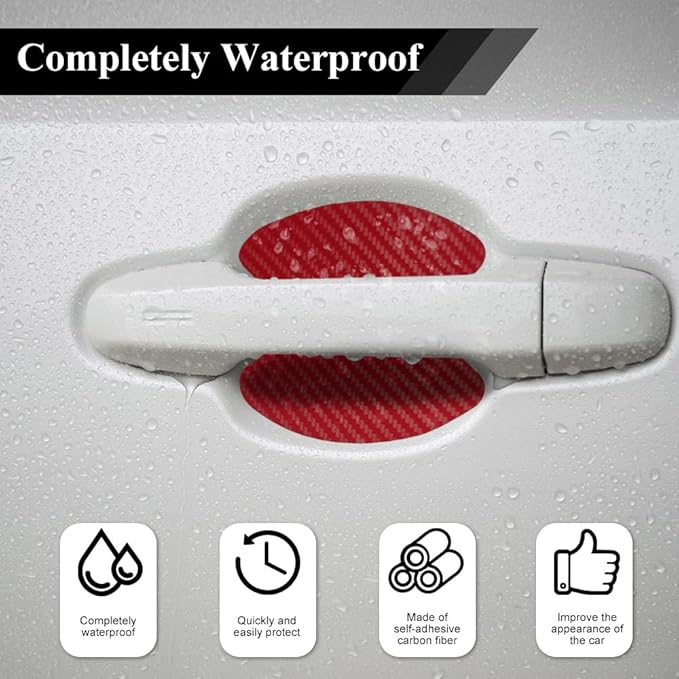 4PCS Car Door Handle Cup Scratch Protector, Car Door Handle Sticker, Scratch Auto Door Protective Film, Car Accessories Car Door Handle Protective Films Universal for Cars (Red, 4PCS)