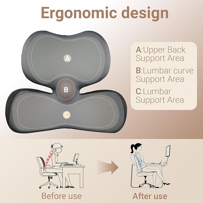 XZdream Lumbar Pillow,Ergonomic Lumbar Support Pillow for Upper & Lower Back Support Back Pain Pain Relief,Promotes Posture,Fully Support Entire Back Cushion,for Office Chair,Car,Gaming Desk Chair