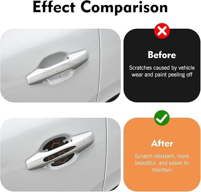 4 Pack Car Door Handle Scratch Protectors, 3D Geometry Patterned Anti-Scratch Door Handle Paint Film Cover Stickers, Universal Self-Adhesive Automotive Accessories for Most Cars (Style C)