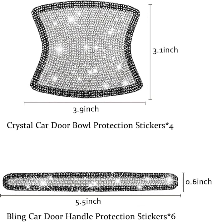 BetterJonny 10PCS Crystal Car Door Handle Scratches Protector, Rhinestone Car Door Handle Stickers Bling Car Door Handle Scratch Protector Stickers for Women and Girls Car Stickers (Black White)