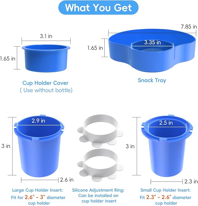 2PCS Resptasski Car Seat Cup Holder Snack Tray for Kids – Travel Tray for Car, Booster, Stroller, Outdoor Essentials Kit. Universal Adjustable Tray with Detachable Base for Snacks, Toys, Food (Blue)