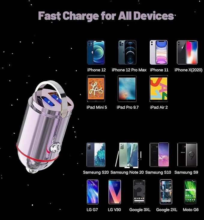 USB Car Charger Adapter Fast Charging PD45W+QC3.0 Dual Port Cigarette Lighter Charger for iPhone 16/15/14/13/12/11/Pro Max, iPad, Samsung Galaxy S25 S24/S23/S22/S21, Pixel, Android - Purple