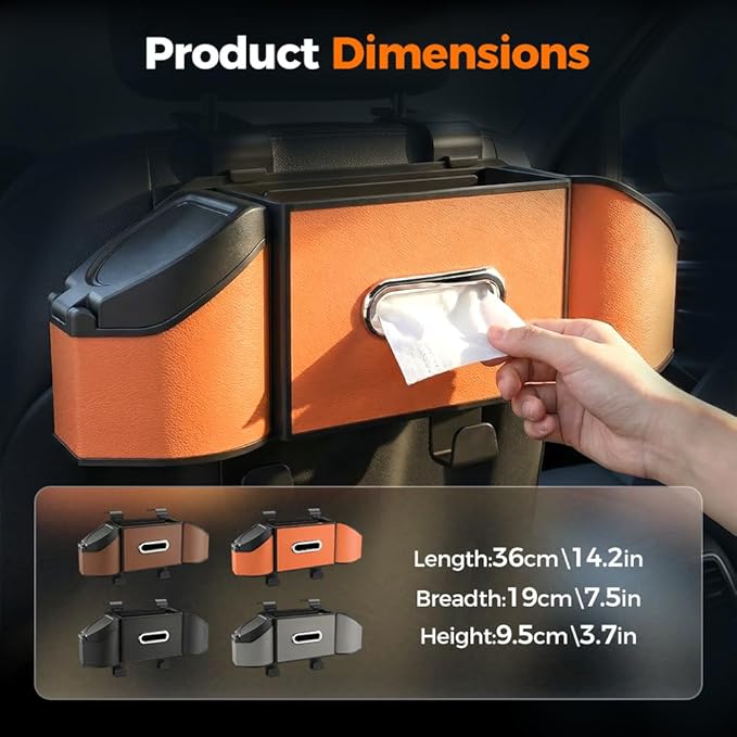 7-in-1 Car Backseat Organizer,Multifunctional Car Organizers and Storage Box with Cup Holder, Tissue Box,Trash Bin,Phone Mount and Hooks,Car Essentials Accessories for Women and Men (Gray)