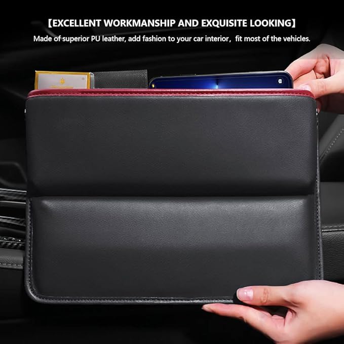 LEIWOOR Car Seat Gap Filler Organizer，Multifunctional PU Leather Console Side Pocket Organizer for Cellphones,Cards,Wallets,Keys (Black)