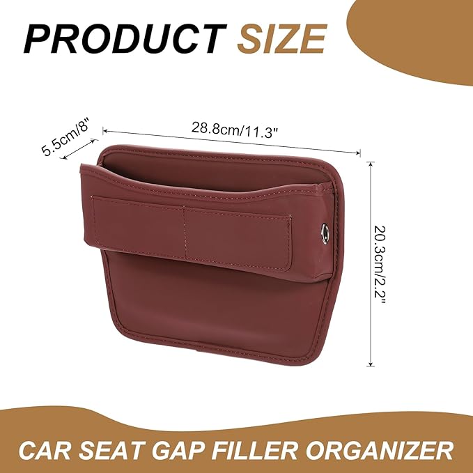 HARFINGTON Car Seat Gap Filler Organizer 11.3 x 8 x 2.2 Inch Leather Universal Car Organizer Storage Box Between Seat and Console for Phone Sunglasses Keys, Red