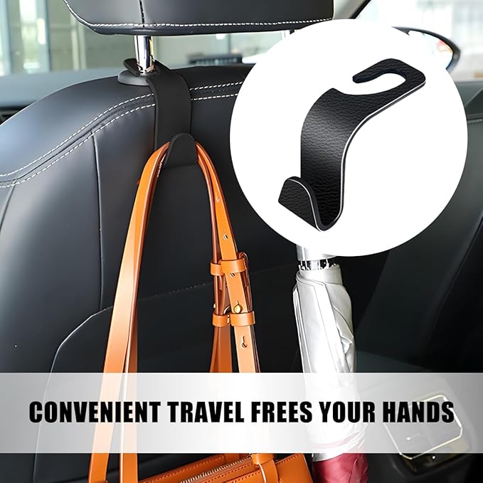 HZEL Car Seat Headrest Hook, 4PCS Vehicle Back Seat Hanger Hook for Purse Coat Umbrella, Multifunctional Auto Interior Storage Organizer Accessories, Universal for SUV RV Truck (Black)