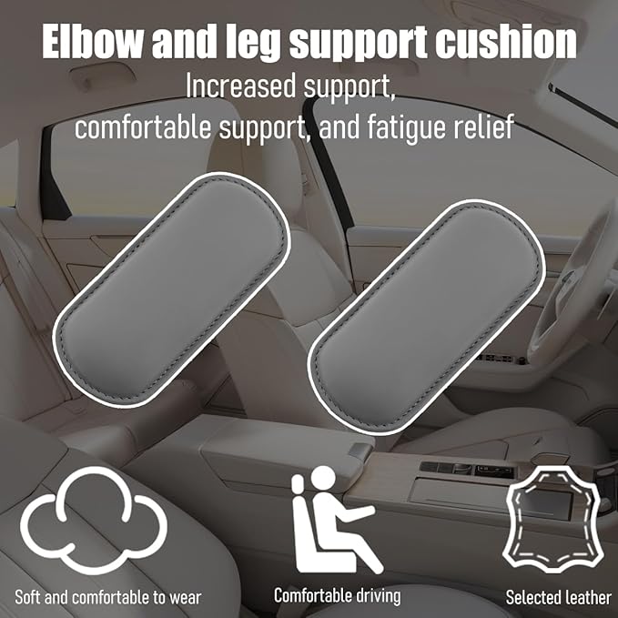 Car Knee Cushion Pad, Memory Foam Microfiber Leather Vehicle Door Armrest Pillow for Leg Elbow, Comfort Automotive Center Console Knee Pad Protector, Universal for Automobile RV Truck (Grey)