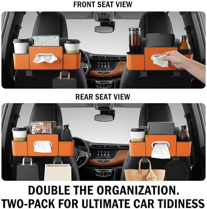 3-in-1 Car Backseat Organizer with Cup Holder, 2026 New Car Organizers and Storage, Multifunctional Back Seat Car Organizer for Hold Phones, Snacks, Drinks, and Handbags (Beige)
