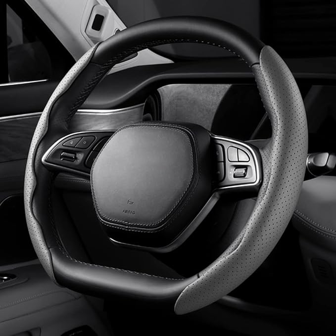 LoyaForba Car Steering Wheel Cover, Universal 15 Inch Leather Segmented Auto Steering Wheel Protector, Anti-Slip and Soft Breathable, Car Interior Accessories for Most Vehicle, SUV, Truck (Gray)
