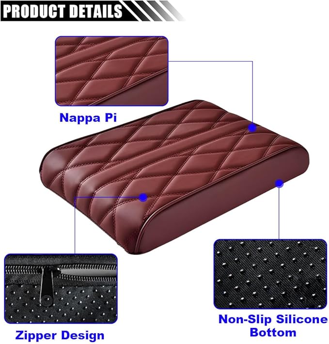 Car Center Console Cover Pad, Leather Auto Console Arm Rest Cover, Waterproof Car Armrest Seat Box Cushion Protector, Memory Foam Armrest Pillow for Most Cars (Burgundy)