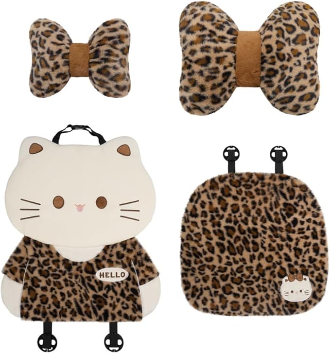Cute Cartoon Car Seat Cushion with Back Car Neck Pillow and Lumbar Support Pillow Cute Car Seat Pillow Lumbar Pillow for Driving Fatigue Relief