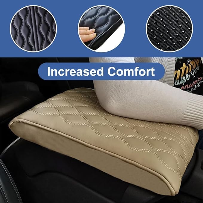 Leather Car Armrest Box Pad, 2026 New Upgrade Waterproof Universal Memory Cotton Armrest Box Pad, Center Console Lid, Car Center Console Cover for Most Vehicle, Car Accessories (Black)