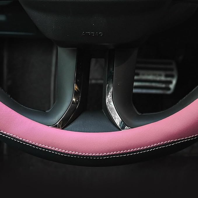 Valleycomfy Microfiber Leather Steering Wheel Cover Large-Size for F150 F250 F350 Ram 4Runner Tacoma Tundra Range Rover Model S X with 15 1/2 inches-16 inches Outer Diameter Pink