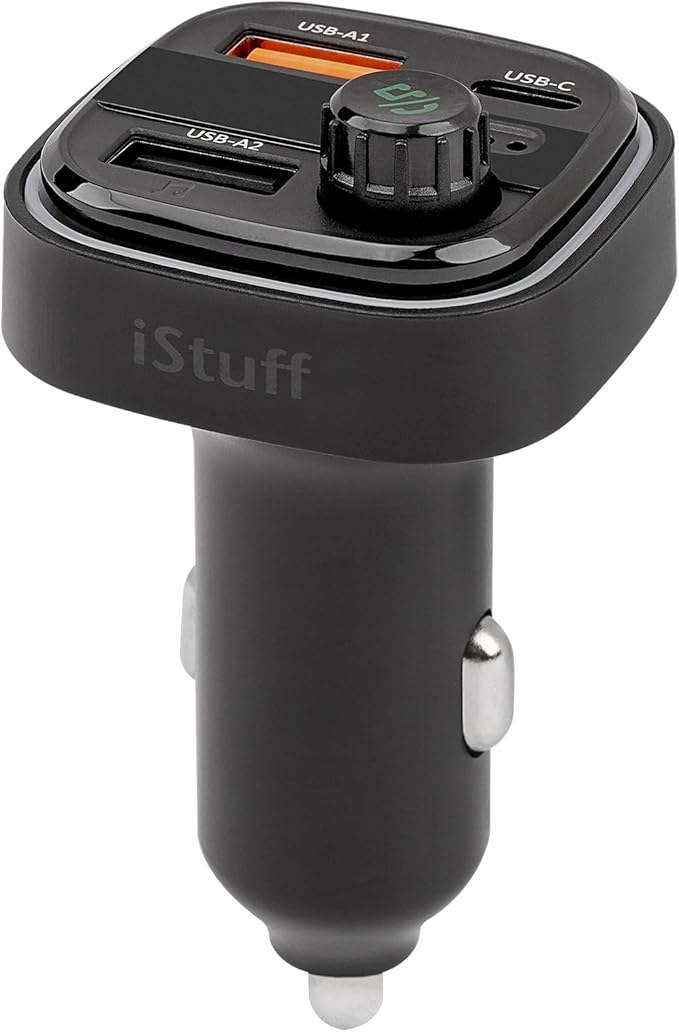 iStuff Wireless Music Stream Car Charger (NP-5000BTR), Multi-Connect Ports, USB A, USB C, U Disk, Fast Charging, Hands-Free Calling, LED Display, Bass Options, Colorful Lights, Universal Fit OEM 12V