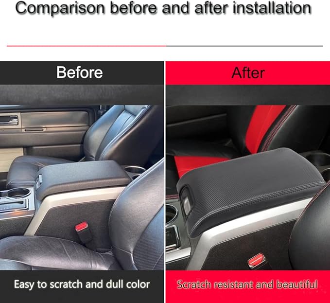 XITER 1PC Leather Center Console Armrest Box Cover Waterproof Cushion Pad for F150 2009-2014 Not Fit Jump Seat Console(Carbon Fiber)